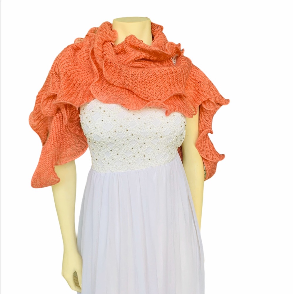 Women’s Orange Ruffle Scarf - Picture 6 of 7